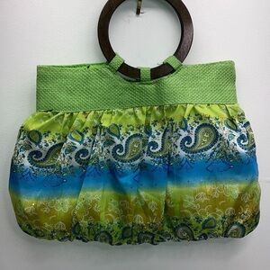 Y2K Paisley bedazzled wood handle bag preowned
